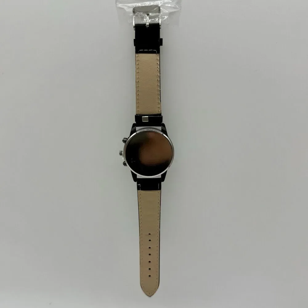 Geneva Black Leather Band Watch With Matching‎ Black Leather Wristband